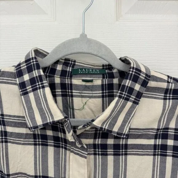 Lauren Ralph Lauren Crest Flannel Button Down Shirt Size Large Blue Plaid - Picture 4 of 5